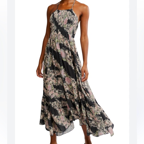Free People Dresses & Skirts - Free People Heat Wave Printed Maxi Dress Black Granite Combo Floral XS NWT Boho